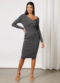 Buy Twisted Front Dress Dark Grey in UAE