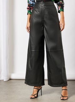 Buy Frencis Leather Wide Leg Pants Black in UAE