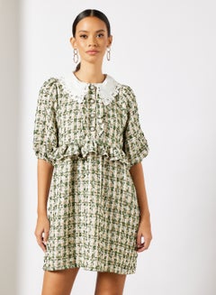 اشتري Vanity Tweed Mini Dress Green/White في الامارات