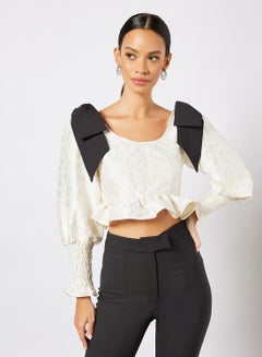 Buy Jacquard Bow Detail Crop Top Ivory in UAE