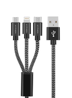 Buy 3 in 1 (Lightning + Type C + Micro-USB) Cable - 1m Black in Saudi Arabia