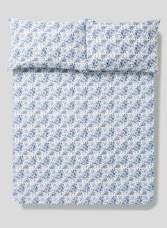 Buy 144 TC  Floral Fitted Sheet 150(W)x200(L) + 40 cm  With Two Pillowcase 50x80+15cm Cotton Blue/White Queen in UAE