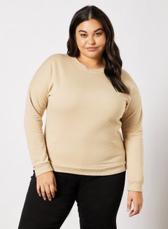 اشتري Plus Size Long Sleeve Sweatshirt Beige في الامارات