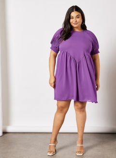 Buy Plus Size Puff Sleeve Mini Dress Purple in Saudi Arabia