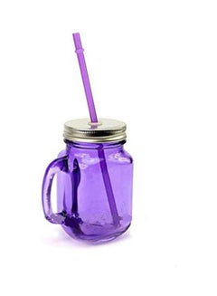 اشتري A Stylish Elegant Glass Mug With Straw Fits For Work Purple في مصر