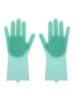 اشتري 1Pair Magic Rubbe Dish Washing Gloves Skin-Friendly Scrubber Cleaning For Multipurpose Green في مصر