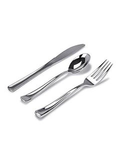 اشتري Plastic Cutlery 5 Pack Disposable Heavy Duty Plastic Ware Set Includes 5Forks 5Spoons 5Knives Silver في مصر