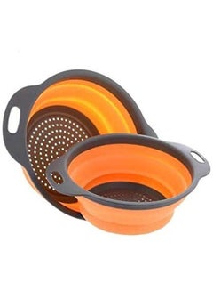 Buy Colander Fruit Vegetable Washing Basket Strainer Collapsible Drainer With Handle Orange in Egypt