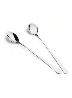 اشتري 2 Pcs Long Handled Stainless Steel Coffee Spoon Ice Cream Dessert Tea Spoon Silver في مصر