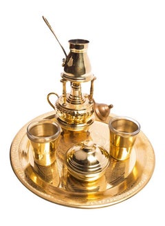 Buy Copper Carved Coffee Set For Coffee Making, Bowl, Cups And Tray Gold in Egypt