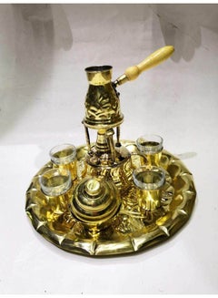 Buy Set Of Brass Tray  Coffee Maker With Dallah And 4 Brass Cup Of Coffee Gold in Egypt