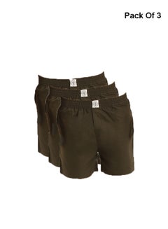 Buy Pack of 3 Comfortable Boxer Casual  Shorts Olive in Saudi Arabia
