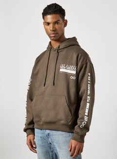 Buy Slogan Print Hoodie Brown in UAE