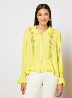 Buy Women's Casual Solid Design Carved Sleeve Blouse Yellow in UAE