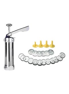 اشتري Cake Cookie Press Kits Stainless Steel Biscuit Press Cookie Gun Set Cake Decor Tools Set With 20 Discs And 4 Icing Tips Silver في مصر