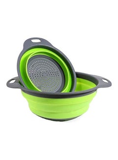 Buy Collapsible Colander Basket Kitchen Silicone Strainer Foldable Fruit Vegetable Washing Basket Set Of 2 Green-Grey in Egypt