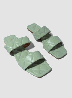 Buy Checkered Stitch Detail Flat Sandals Mint in Saudi Arabia