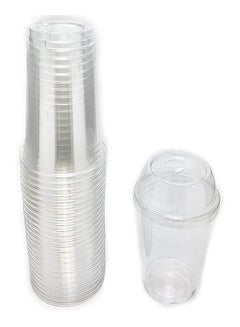 اشتري Plastic Cup With Cover 100 Pcs - 10 Oz For Cold Or Iced Drinks And Juice Clear في مصر