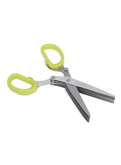 Buy Multipurpose 5-Layers Stainless Steel Blades Kitchen Shear Herb Scissors With Cleaning Handles Comb Silver/Green in Egypt