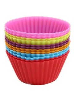 Buy Set Of 12 Pieces (1 Dozen) Round Shaped Cake Baking Molds Jelly Mold Cupcake Pan Muffin Cup Multicolour in Egypt