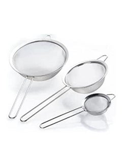 اشتري 3Pcs Flour Sifter Leaking Oil Spoon Multi-Function Filter Net Stainless Steel Mesh Strainer Silver في مصر