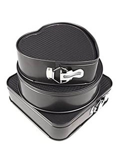 Buy Set Of Three Springform Pans Cake Bake Mould Mold Bakeware With Removable Bottom Round Heart Square Shape Versatile Sturdy Black in Egypt