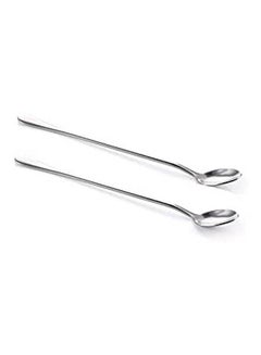 اشتري 2 Pcs Long Handled Stainless Steel Coffee Spoon Silver في مصر