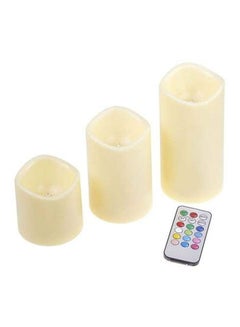 Buy 3Pcs/Set Cylindrical Colorful Remote Control Timed Flameless LED Candle Light Beige in Egypt