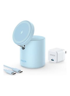 Buy Magnetic Wireless Charger (MagGo), 2 In 1 Wireless Charging Station With 20W USB-C Charger, For iPhone 13/12 Series, AirPods Pro Interstellar Blue in UAE