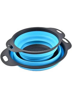 Buy Kitchen Silicone Strainer Foldable Fruit Vegetable Washing Grey-Blue in Egypt