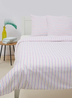 Buy Duvet Cover Set- With 1 Duvet Cover 160X200 Cm And 2 Pillow Cover 50X75 Cm - For Double Size Mattress - White/Multicolor 100% Cotton Percale 144 Thread Count Cotton White/Multicolor in Saudi Arabia