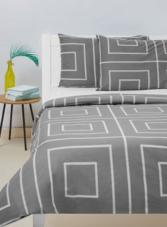 Buy Duvet Cover Set- With 1 Duvet Cover 200X200 Cm And 2 Pillow Cover 50X75 Cm - For Queen Size Mattress - Dark Grey/White 100% Cotton 144 Thread Count Cotton Dark Grey/White in UAE