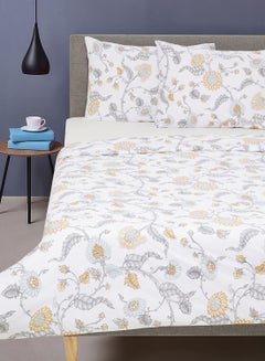 Buy Duvet Cover Set- With 1 Duvet Cover 200X200 Cm And 2 Pillow Cover 50X75 Cm - For Queen Size Mattress - White/Grey/Yellow 100% Cotton Percale 180 Thread Count White/Yellow/Grey in UAE