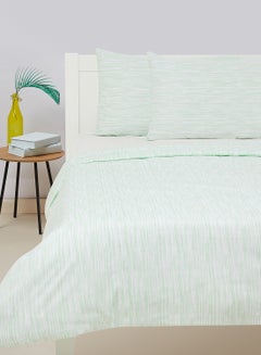 اشتري Duvet Cover Set- With 1 Duvet Cover 200X200 Cm And 2 Pillow Cover 50X75 Cm - For Queen Size Mattress - Melangic Green 100% Cotton Percale 144 Thread Count Cotton Melangic Green في السعودية