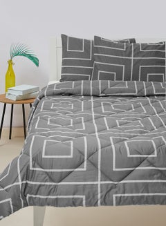 Buy Comforter Set King Size All Season Everyday Use Bedding Set 100% Cotton 3 Pieces 1 Comforter 2 Pillow Covers  Dark Grey/White Cotton Dark Grey/White in UAE