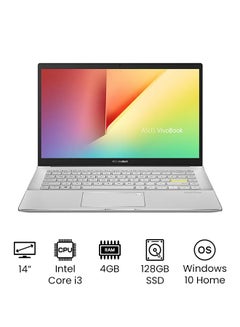 اشتري Vivobook X413JA Laptop With 14 Inches FHD Display, Intel Core i3-1005G1 Upto 3.4GHz/ 4GB RAM/ 128GB NVMe SSD/ HDMI/ Wi-Fi/ Bluetooth/ Windows 10 Home S /International Version اللغة الإنجليزية أبيض دريمي في الامارات