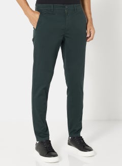 Buy Solid Pattern Stretch Slim Fit Pants Olive in UAE