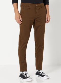 Buy Solid Pattern Stretch Slim Fit Pants Brown in UAE