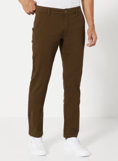 Buy Solid Pattern Premium Straight Fit Pants Brown in UAE