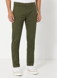 Buy Solid Pattern Skinny Fit Pants Military Green in UAE