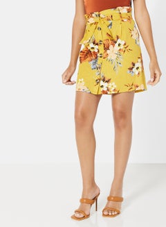 اشتري Tropical Print Belted Skirt Yellow في الامارات