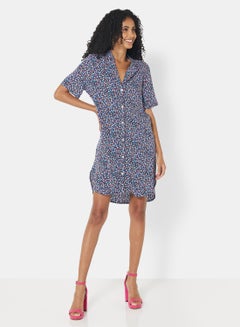 Buy All-Over Print Shirt Dress Black in UAE