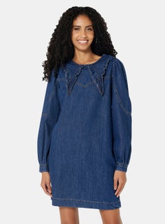 Buy Oversized Collar Denim Dress Dark Blue in Egypt