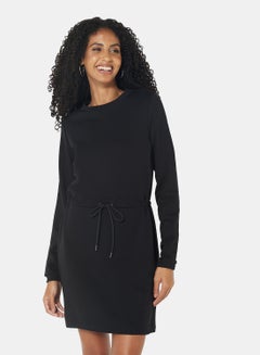 Buy Tie Waist Sweat Dress Black in UAE