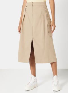 Buy Front Slit Cargo Midi Skirt Beige in UAE