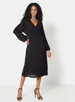 Buy Solid Wrap Dress Black in UAE