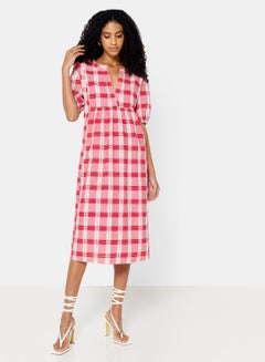 Buy Checked Cotton Dress Red/White in UAE