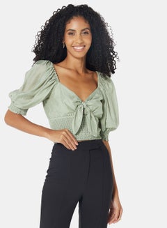 Buy Shirred Detail Crop Top Green in UAE