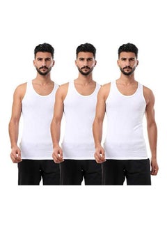 اشتري Round-Neck Solid Sleeveless Undershirt For Men Set Of 3 White في مصر