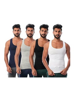 اشتري Round-Neck Solid Sleeveless Undershirt For Men Set Of 4 Multicolour في مصر